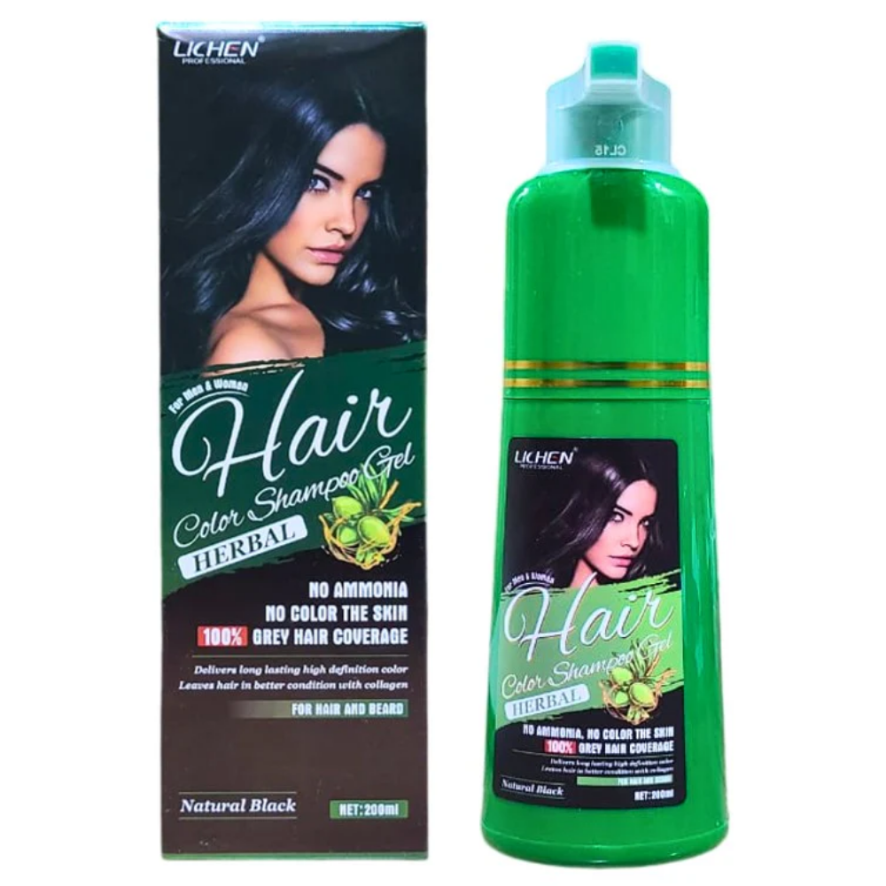 Lichen Hair Color Shampoo Gel – Natural Black 200ml